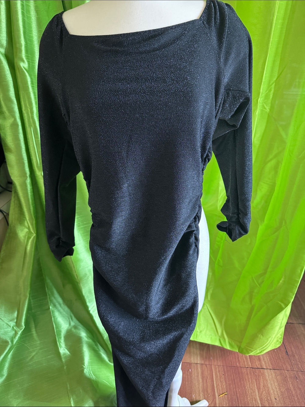 Black Long Sleeve Boatneck Women’s Dress